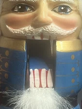Vintage Blue & Gold Hand Painted Wooden Nutcracker /w Realistic Face.