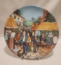11" Decorative Porcelain Plate, Effetti d'Arte-Market Scene Made In Italy 