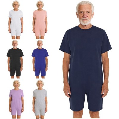  Unisex Anti-Strip Short Sleeve Adaptive Jumpsuit Elderly Special Needs Clothing