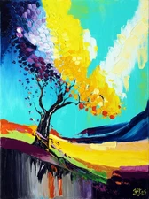 Original Oil Canvas Painting "The Kiss of Sun and Night" Art by Ukrainian Artist