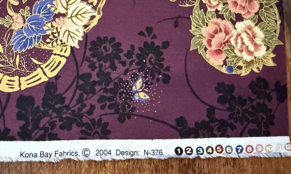 Kona Bay Fabrics 2004 Asian Floral Butterfly Metallic Cotton 36 x 45” - Image 3 of 3