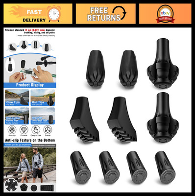 Replacement Rubber Tips Set for Trekking Poles & Walking Sticks, Anti-Slip Prote