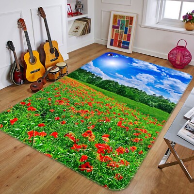 3D Red Poppy NBC452267 Game Rug Mat Elegant Photo Carpet Mat Romy