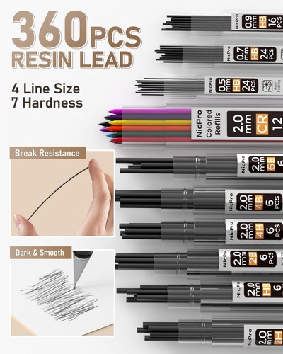 35PCS Artist Mechanical Pencils Set Metal Drafting Lead Refill Sketching - Picture 6 of 9