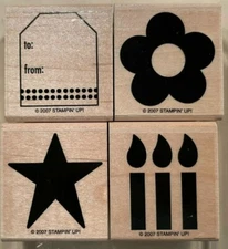 Stampin Up Rubber Stamps All About Occasions: Tag, Flower, Star - Set of 4 - EUC