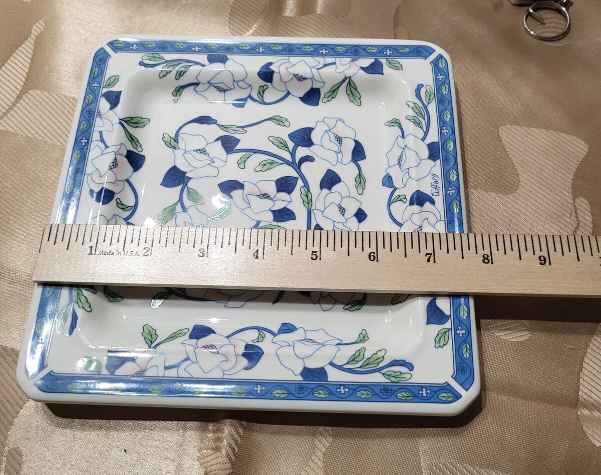 Vtg Tiffany Boutique Blue & White Flowers Square Plate Italy Vtg Tiffany Boutique Blue & White Flowers Square Plate Italy