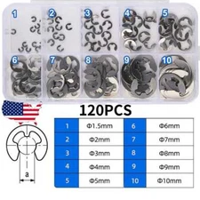 120Pcs E Clips C Circlip Stainless Steel Kit Retaining Ring Assorted 1.5 to 10mm