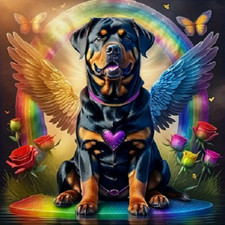 ROTTWEILER ANGEL WING DOG MEMORIAL Pendant on 925 Silver 22" Necklace Women Men