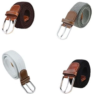 7001 Men's New Leather Covered Buckle Woven Elastic Stretch Belt Unisex