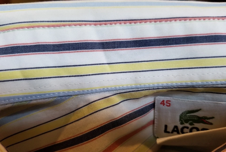 Camisa Lacoste Para Hombre Talla 45 XXL 2XL 2X Grande Amarillo Verde Azul Blanco Rojo Rayas Foto 4 de 4