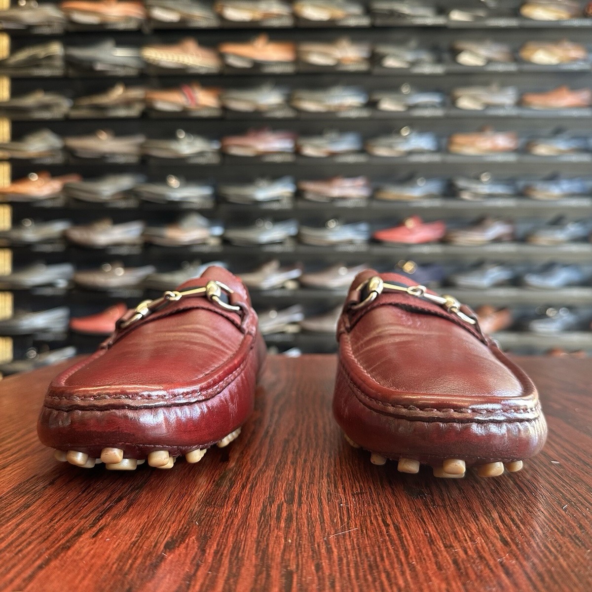 $890 Mens Red Gucci Leather Horse Bit Loafers Sz 11 G / 12 US Made