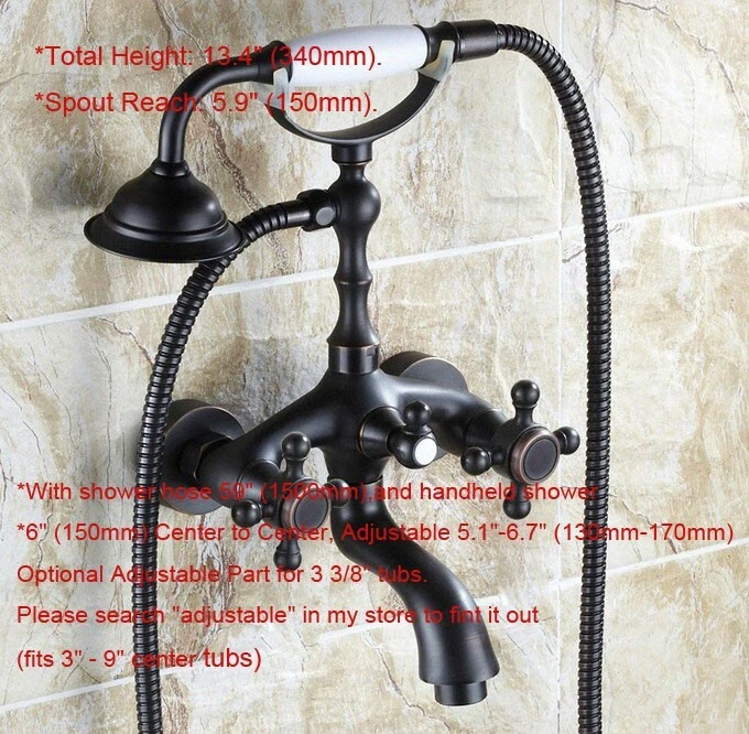 Oil Rubbed Bronze Bathroom Clawfoot Tub Faucet w/ Handshower Wall Mounted ytf041 - Image 3 of 4