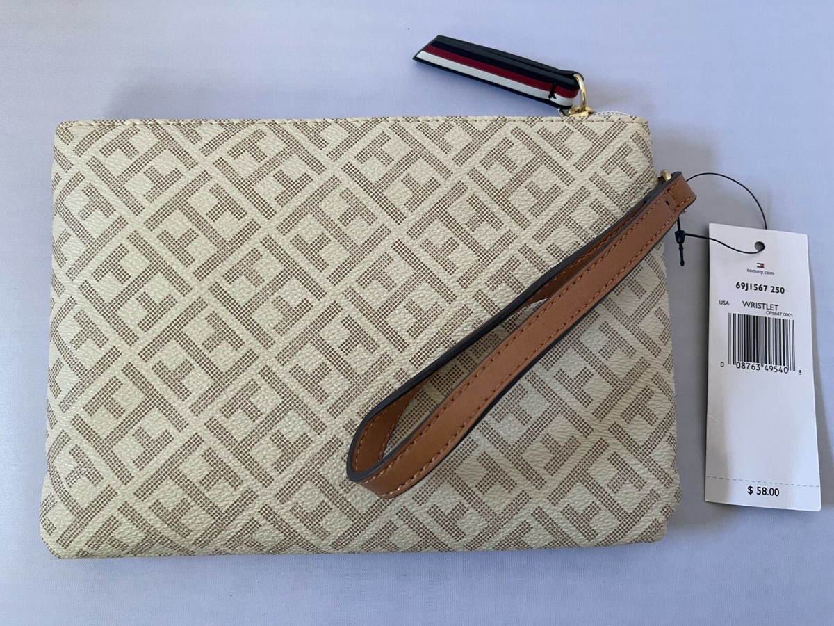 Tommy Hilfiger Wristlet Clutch Bag Creram/Brown NWT Retails $58 | eBay