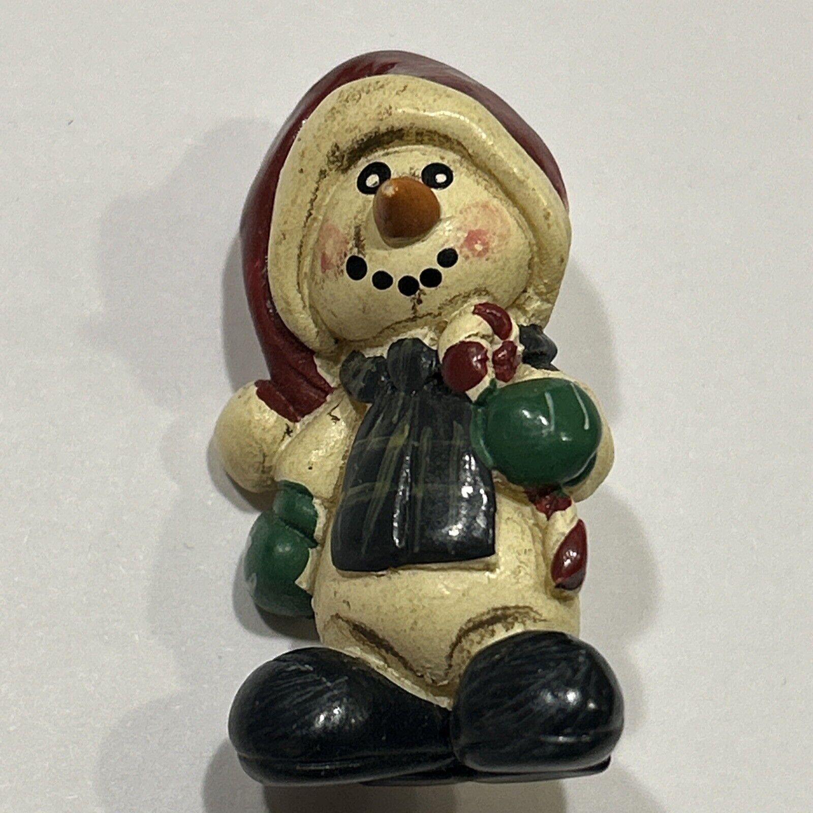 Vintage Christmas Snowman Pin Brooch Cookies PRIM… - image 2