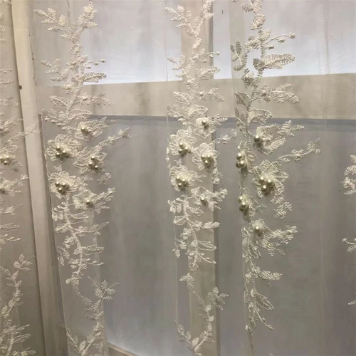 Prinzessin Stil Perlen Ranken Stickerei Transparent Tüll Vorhang für Wohnzimmer 1 Panel - Bild 5 von 7