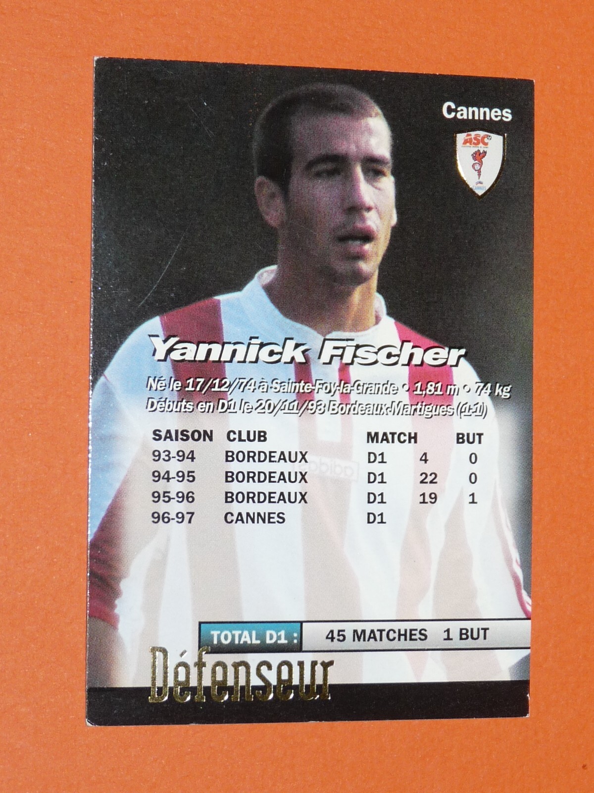PATRICK VIERA AS Cannes Rookie Card Carte Foot Panini 1996