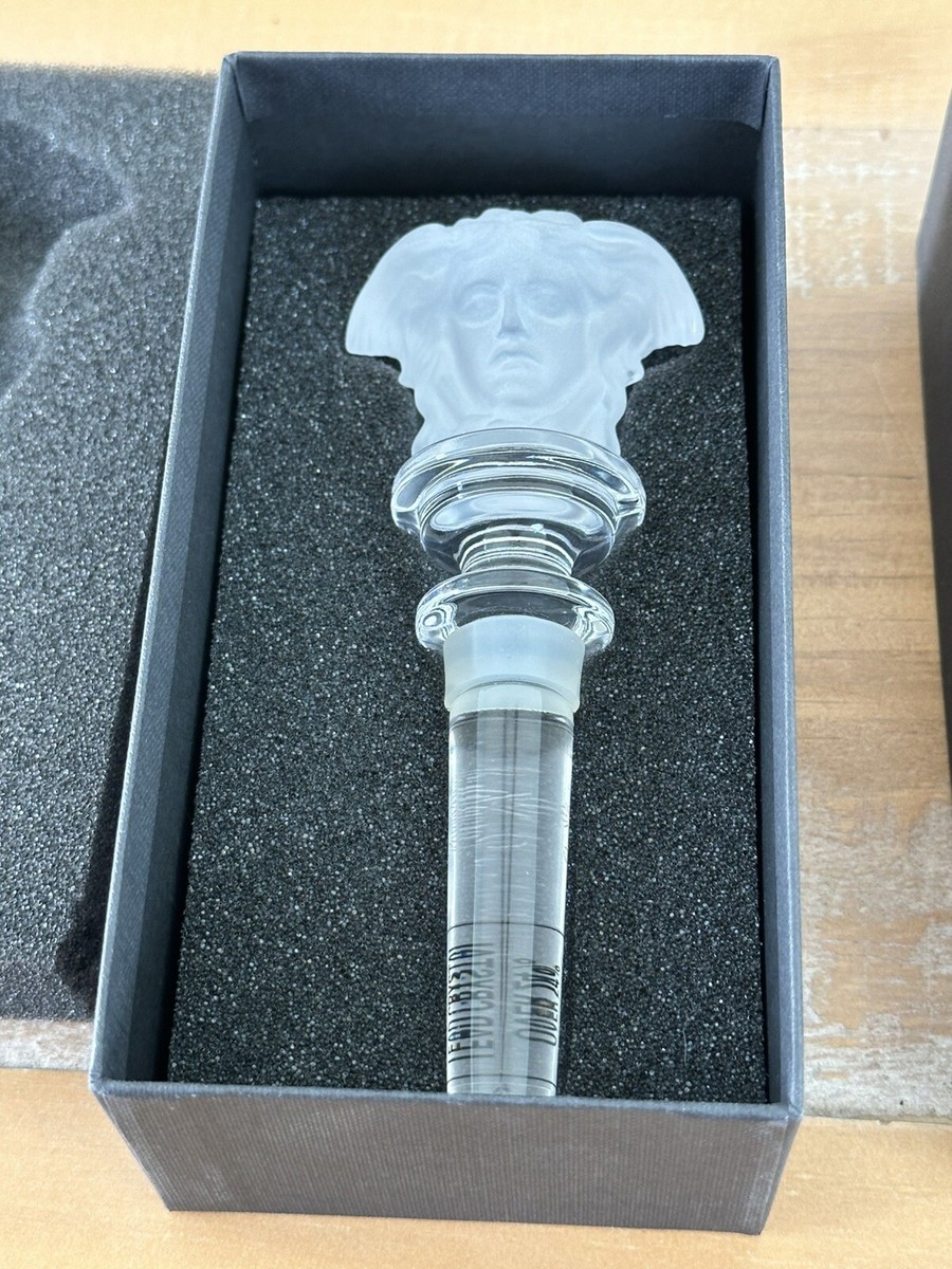 NIB Versace Rosenthal Frosted Clear Crystal Medusa Wine Bottle