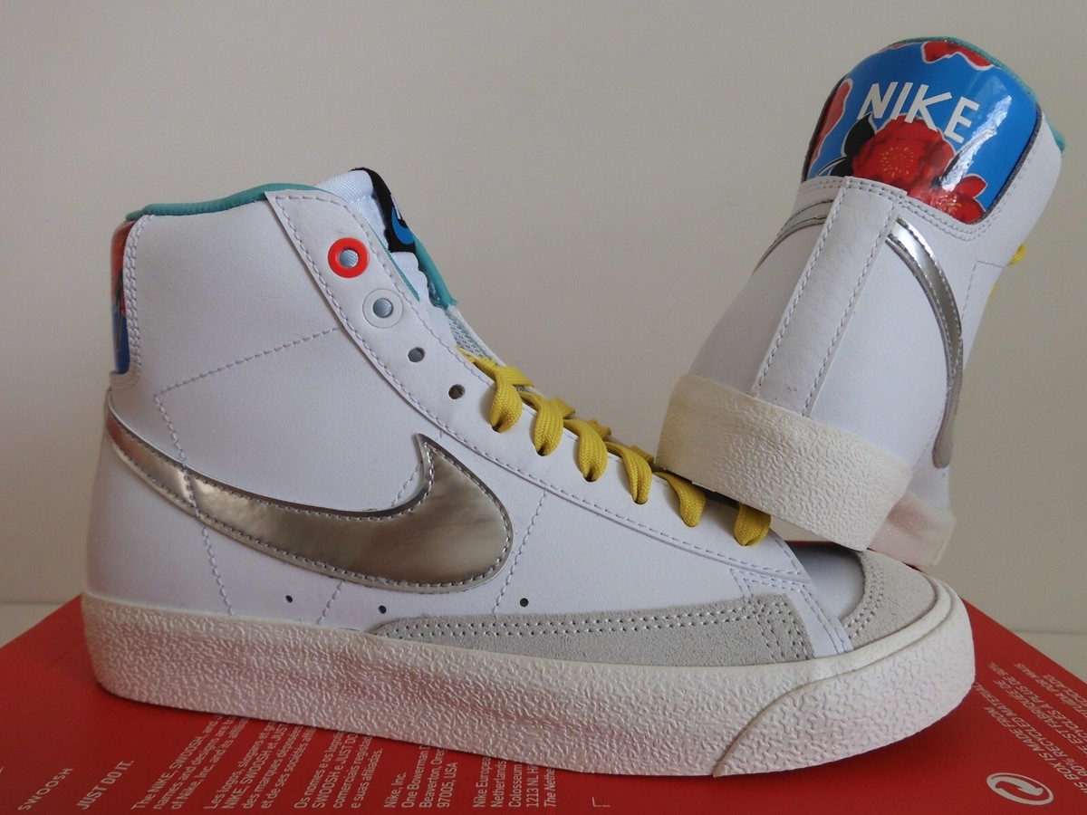 NIKE BLAZER MID '77 (GS) WHITE-METALLIC SILVER SZ 4Y-WOMENS