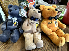 Limited Edition 3 Stooges Curly Moe and Larry Beanies Bear Set--FREE SHIPPING--