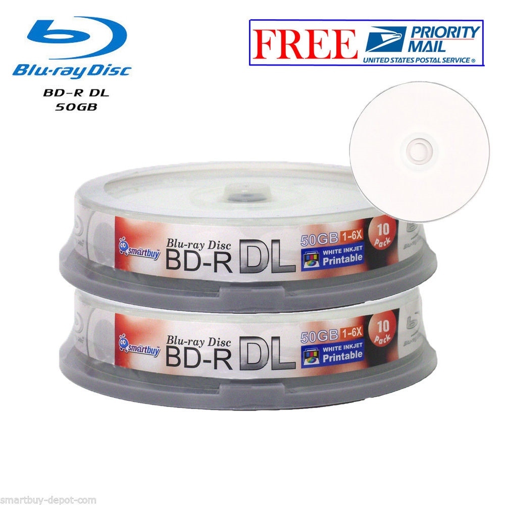 Bluray 50gb Blank Discs 50-Pack White Inkjet Printable Blu-ray Discs ...