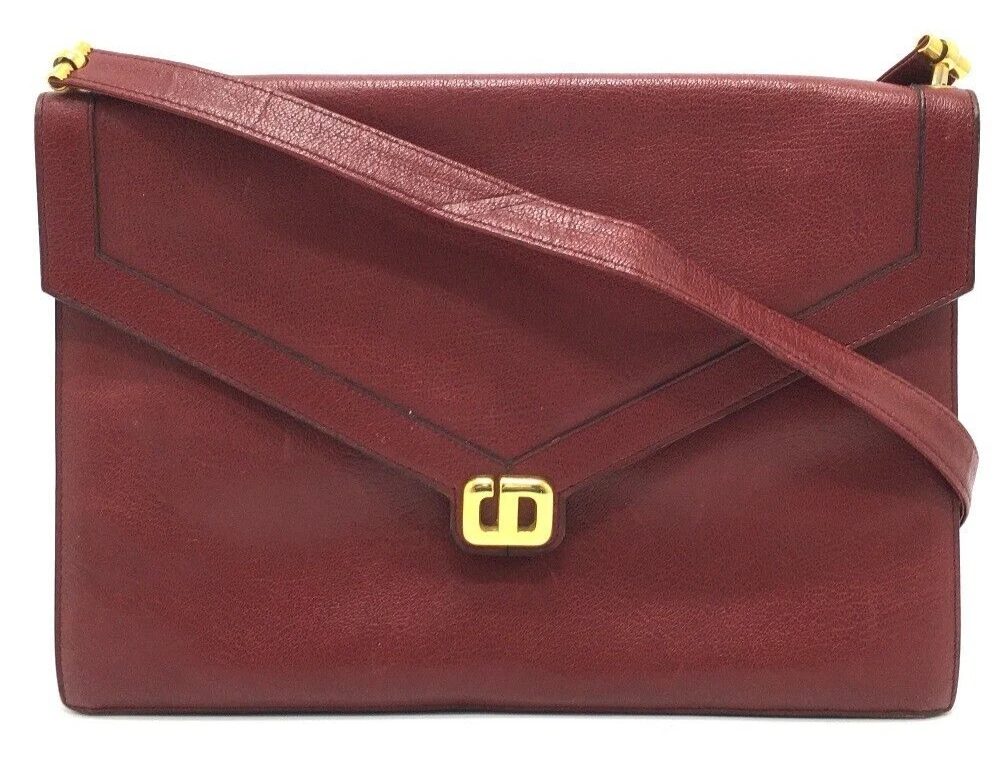 Christian Dior Shoulder Bag Pochette Red Leather Gold Hardware push lock