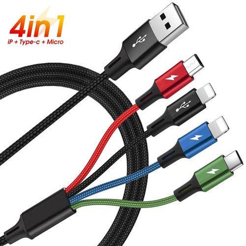 4 in 1 Multi Charger Charging Cable USB A to Type C/iPhone/Micro USB Android - Picture 2 of 12
