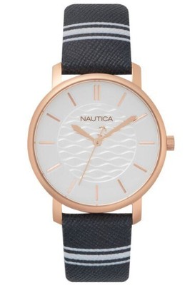 Nautica White & Blue Genuine Leather Band 37mm White Dial Ladies Watch NAPCGS005