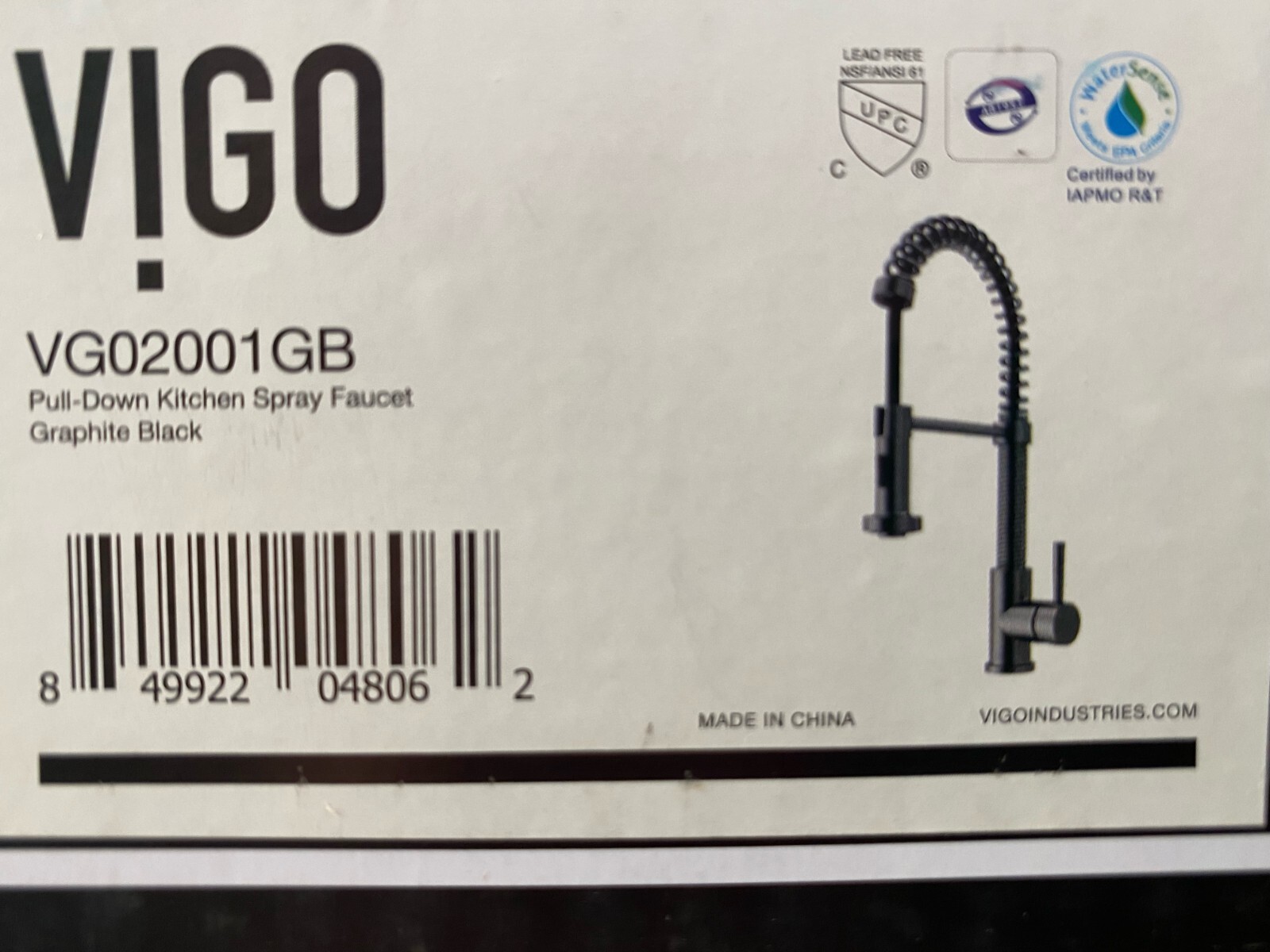Vigo Edison 1.8 GPM Single Hole Kitchen Faucet - VG02001GB  -  GRAPHITE BLACK