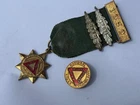 56499 Old Vintage Auto Car Tin Lapel Badge Enamel Sign Can Award Safe Driving x2