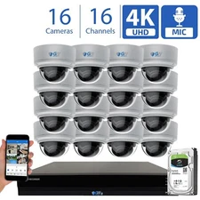 16 Channel NVR (16) 4K Microphone Varifocal IP PoE Dome Security Camera System