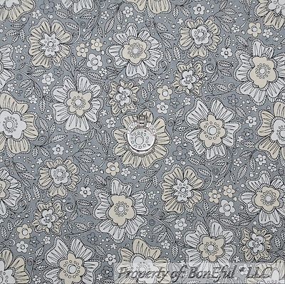 BonEful Fabric FQ Cotton Quilt VTG Gray Cream Ivory Tonal Rose Flower Dot Toile