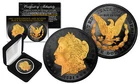 1921 Genuine AU MORGAN SILVER DOLLAR Coin w/ 24K Gold & BLACK RUTHENIUM 2-Sided