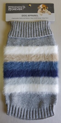 Friends Forever Dog Knit Sweater Clothes Stripe Grey Soft Cozy Size XS/S/M/L NWT