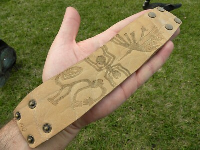 Cuff Bracelet Spider Hummingbird Monkey Nazca Lines Buffalo leather  7 '' size