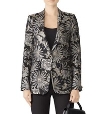 Trina Turk Black  Gold Metallic Floral Vedutta Blazer Jacket Coat - Medium / 8