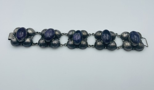 Bracelet Vintage Manchette Argent Sterling 925 Mexique - Cabochons Métalliques - Légeres Taches