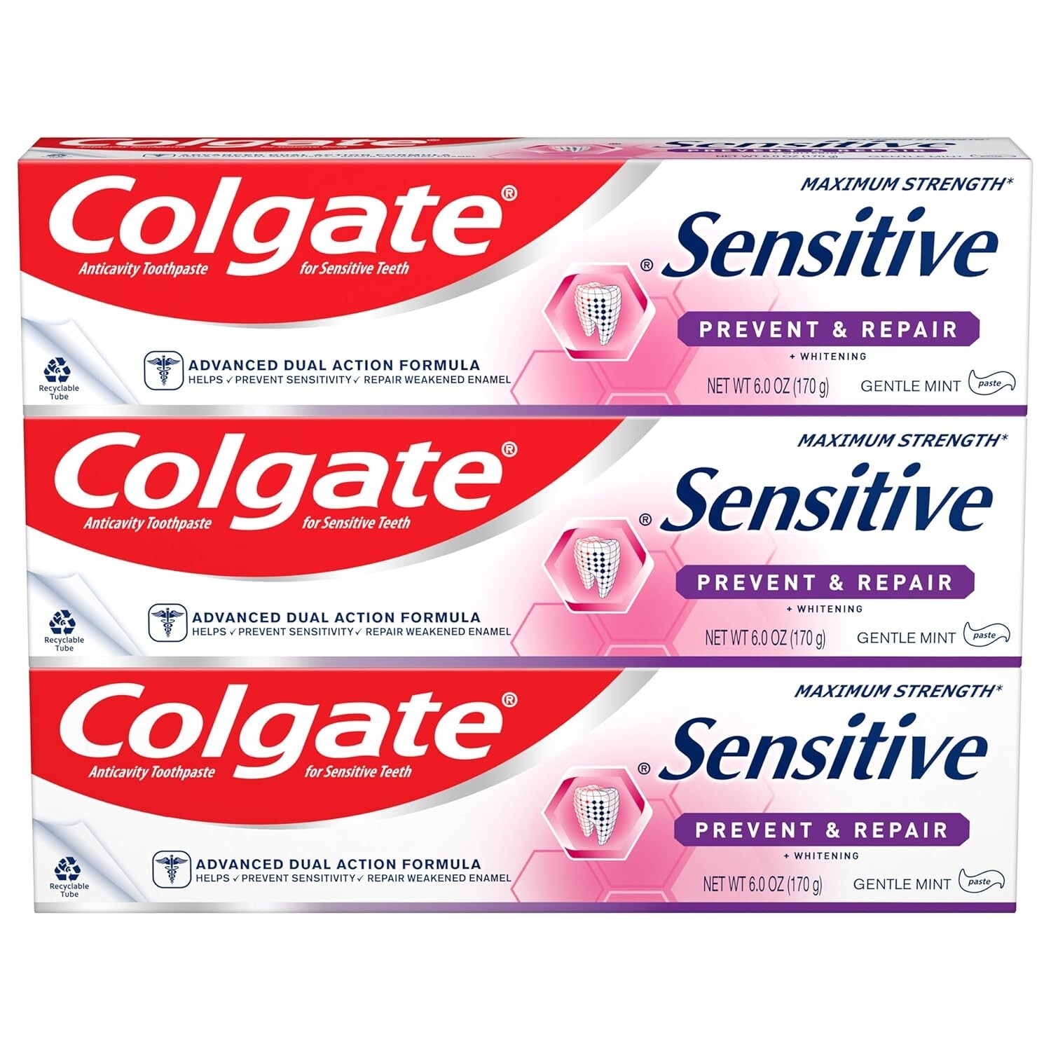 Colgate Sensitive Toothpaste with Whitening Prevent and Repair 6 oz 3 Pack