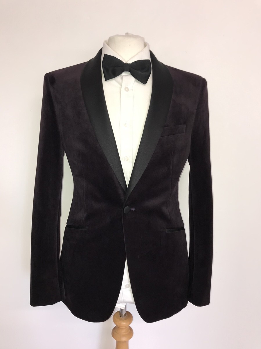 Kin By JOHN LEWIS -Slim Fit DARK PURPLE VELVET TUXEDO JACKET 38