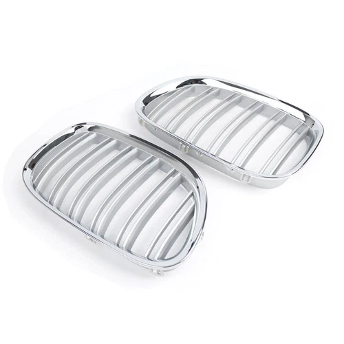 For BMW F01 F02 F03 F04 2009-15 2Pcs Chrome Dual Slat Front Bumper Kidney Grille - Picture 6 of 8