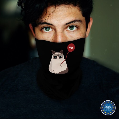 Washable Fabric Face Cover Neck Gaiter Grumpy Cat Meme Design EU Made - Picture 3 of 6