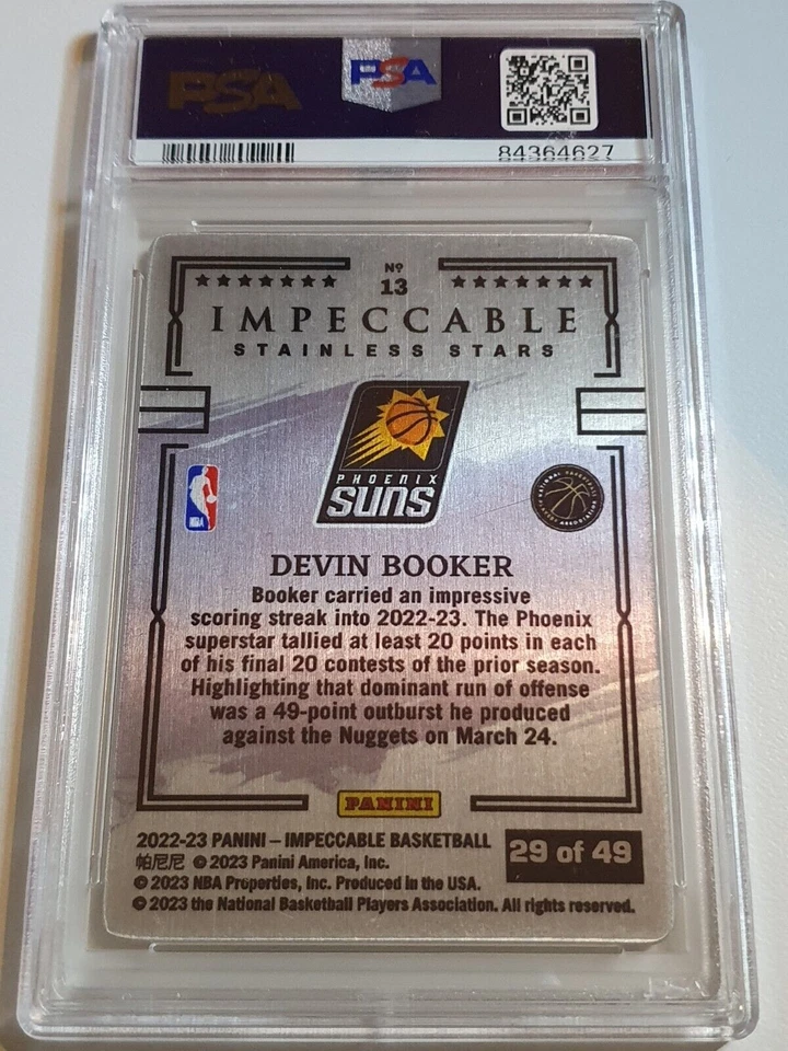 2022 Impecável Devin Booker #13 ROXO /49 Estrelas de Aço Inoxidável PSA 9 (POP 1) - Imagem 3 de 3