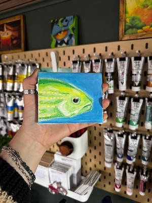 Mini Original Fisch Öl Pastell Gemälde #4 Leinwand 3x4 LunarStoneStudios ACEO