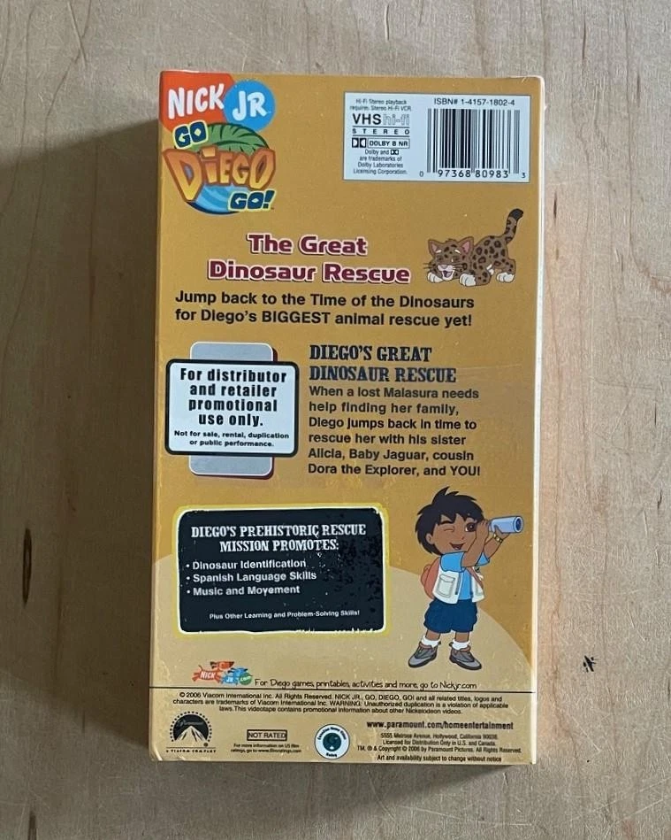 Nick Jr. GO DIEGO GO! The Great Dinosaur Rescue (2006) Sealed VHS Promo Screener - Image 3 of 4