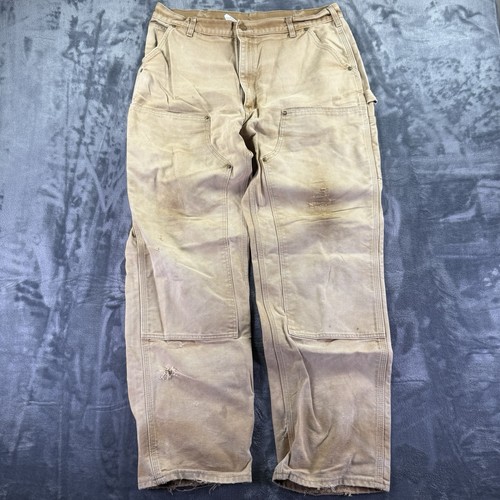 Vintage Carhartt Double Knee Pants 38x34 (Fits 37x33) Tan Brown Duck Canvas Work