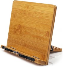 wishacc Bamboo Book Stand  Adjustable Book Holder with Page Clips for Reading