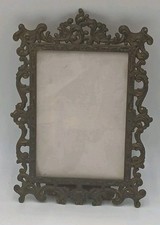 VTG Italy Ornate Baroque Scroll Brass Frame Easel Back 3.5x5.25"Photo Victorian