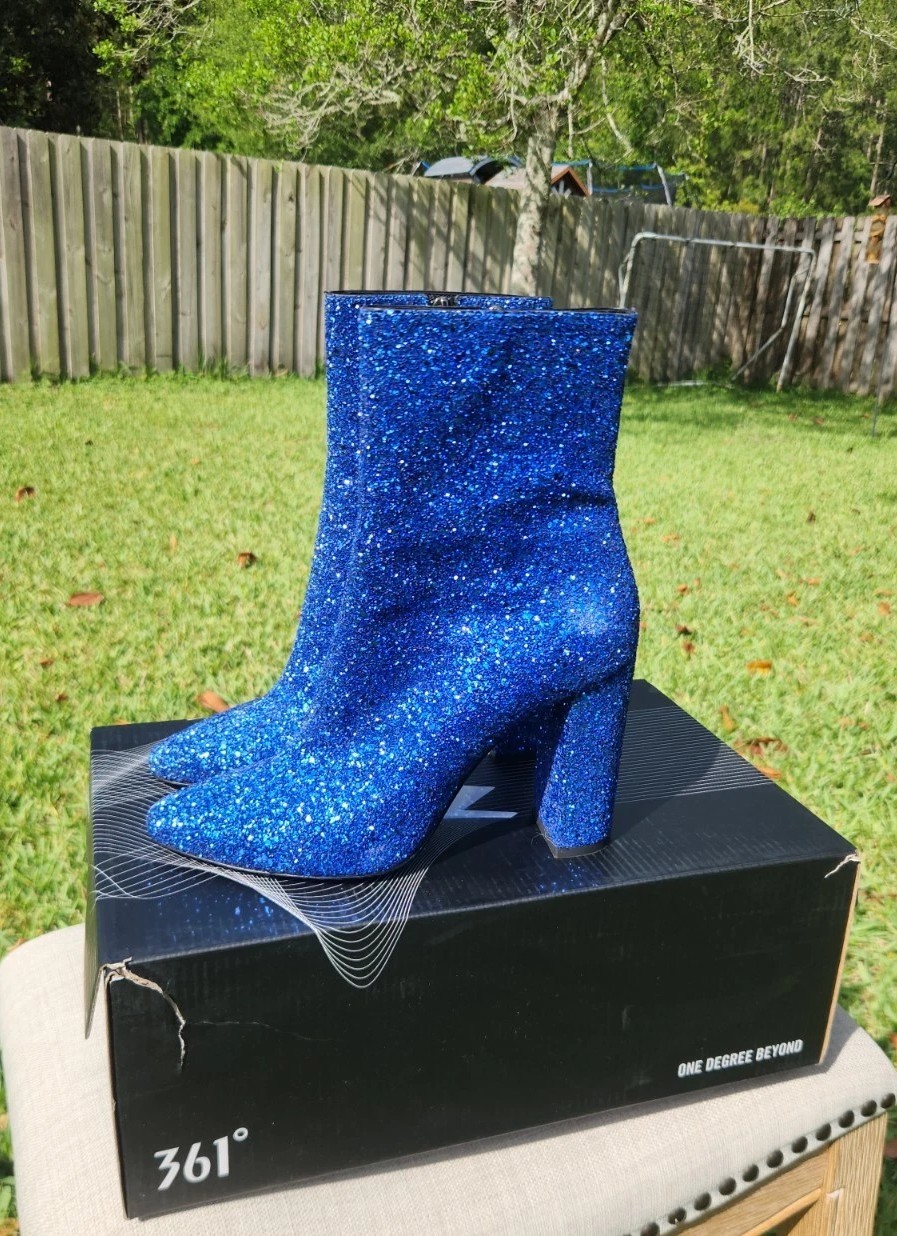 Stivaletti SAINT LAURENT Lou blu glitter paillettes 95 zip ombra polpaccio 39 US 9