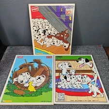 Vintage Playskool Disney 101 Dalmations Puzzles Wooden Lot X 3