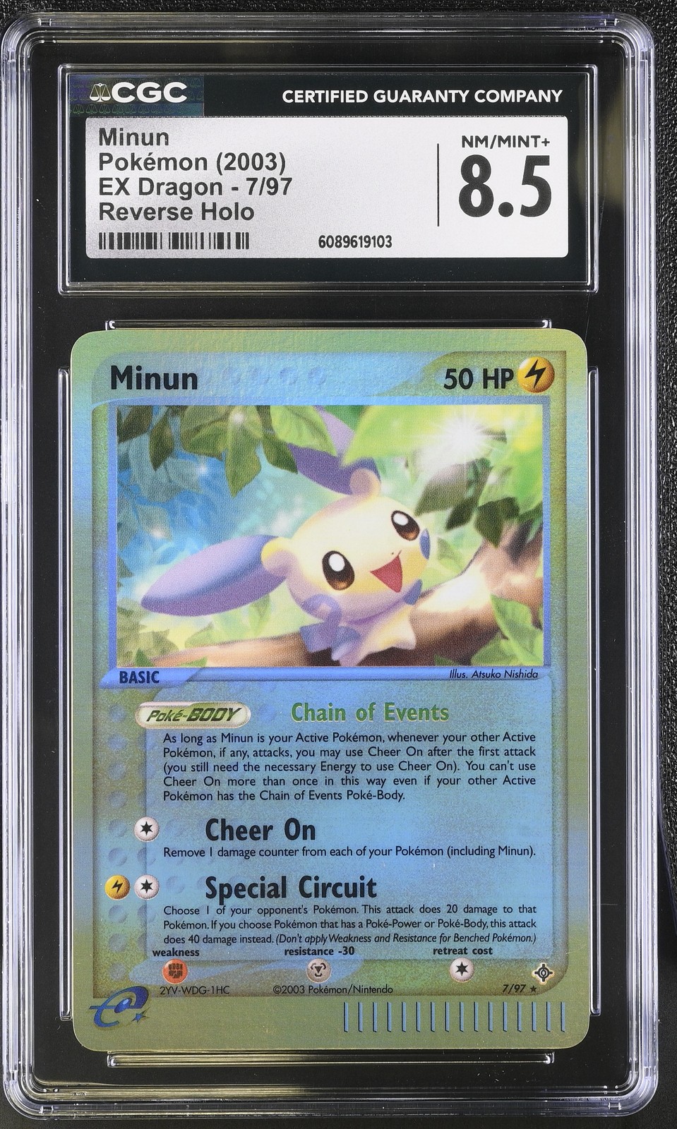 CGC 8.5 Minun 2003 EX Dragon 7/97 Reverse Holo Pokemon Card