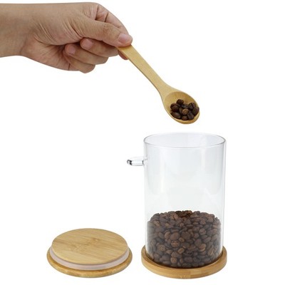 Glass Storage Containers with Bamboo Lids, Spoon and Base for Storing Sugar C...